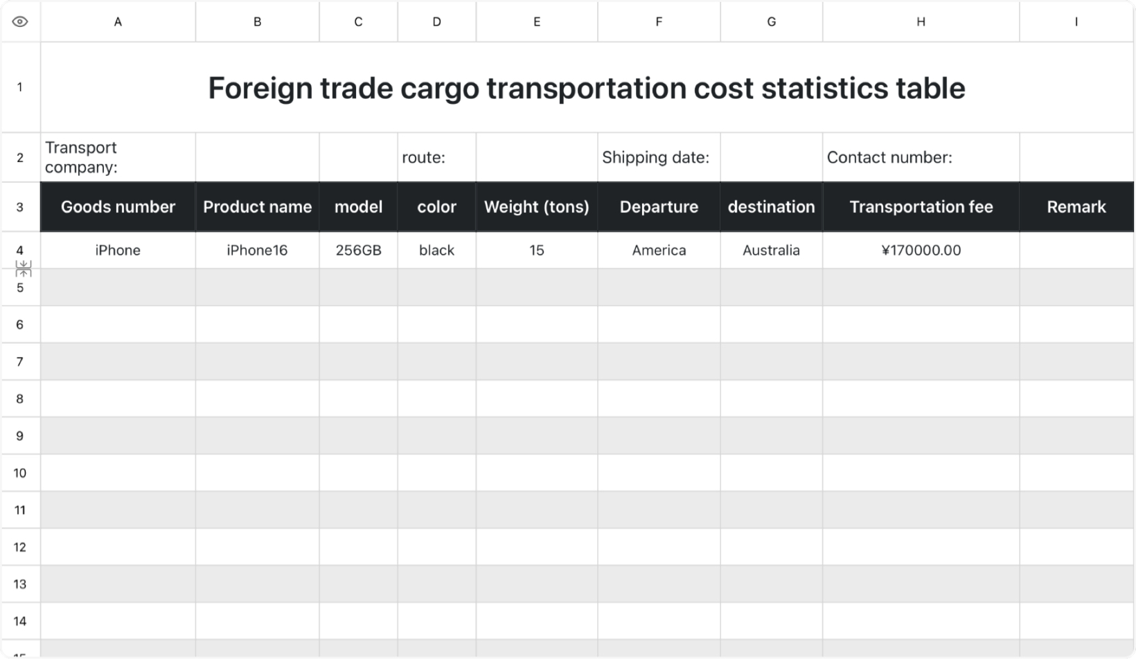 Statistical Table of Foreign Trade Cargo Transportation Expenses